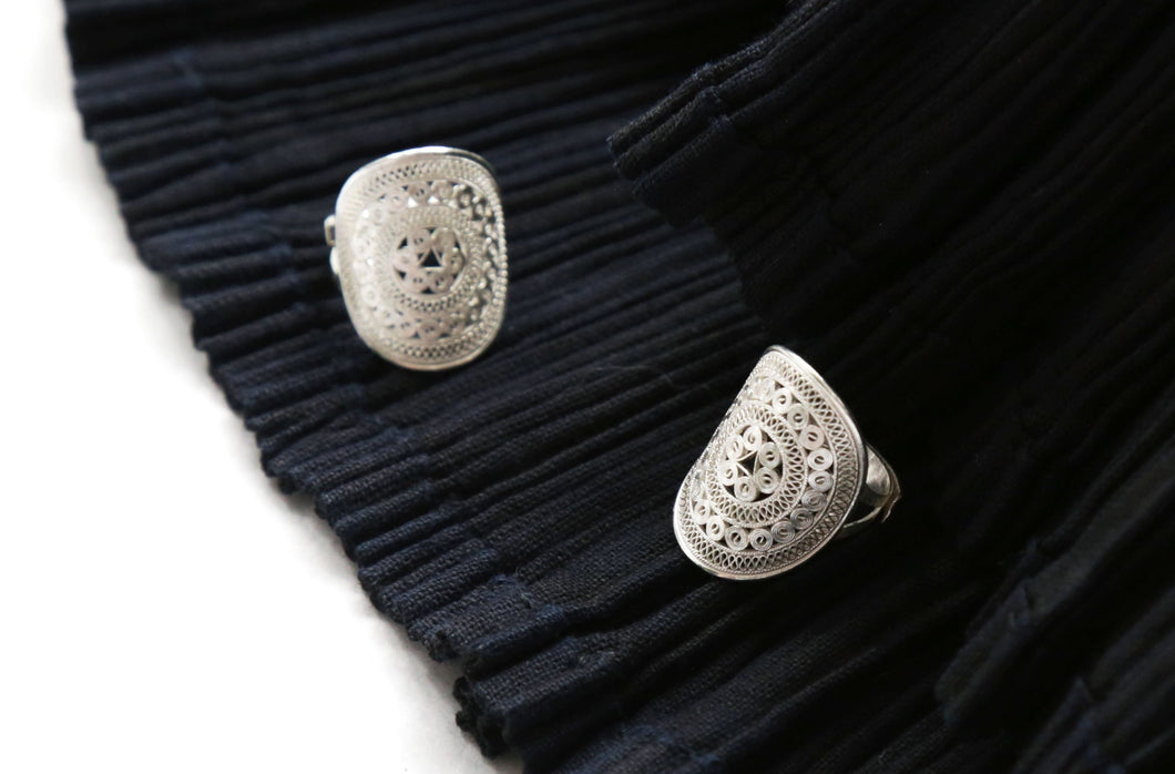 铜鼓TONGU-Bronze drum silver rings handmade with filigree technique